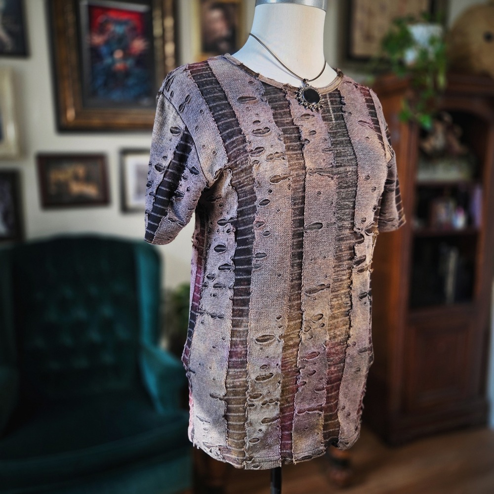 Shrine Hollywood Distressed Shirt Vintage 90s Goth Grunge Top M Made in USA Rare - Picture 3 of 8